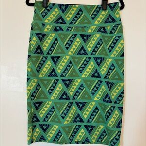 LuLaRoe Green and Yellow Geometric Pencil Skirt